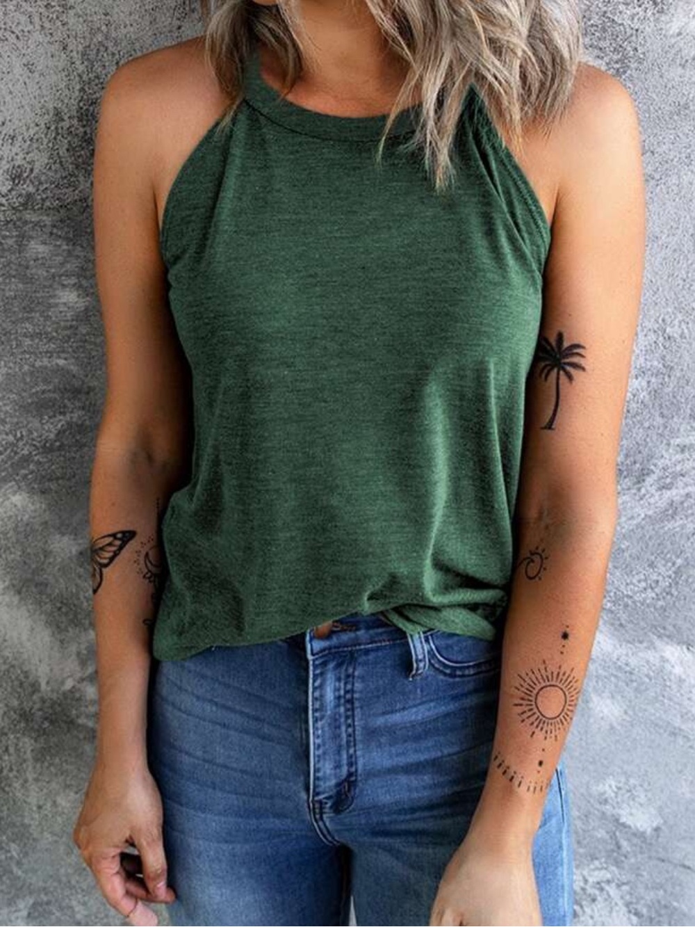 Green Highneck Tank Top